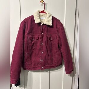 Re/Done Oversized trucker Sherpa Lined Burgundy Corduroy Snap Button Jacket